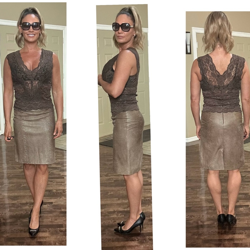 Bcbgmaxazria Taupe Brown Python Snake Print Genui… - image 2